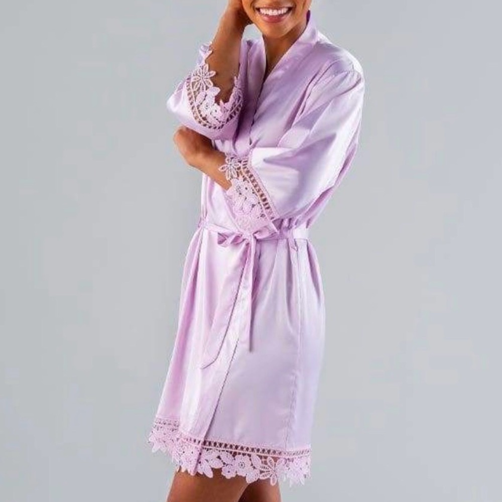 Kennedy Blue Lavender Silk Lace Trim Robe